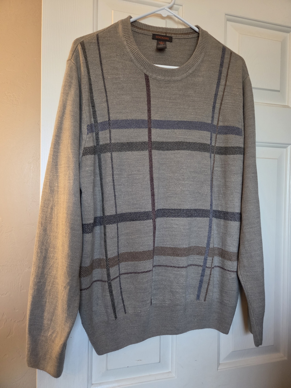 Dockers‎ Men's Beige Plaid Crewneck Sweater